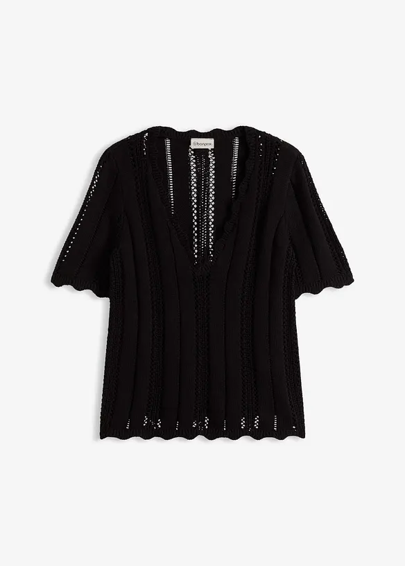 Strickshirt mit tiefem Ausschnitt in schwarz von vorne - bonprix Strickshirt mit tiefem Ausschnitt in schwarz von vorne - bonprix