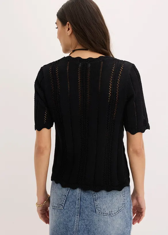 Strickshirt mit tiefem Ausschnitt in schwarz von hinten (im Anschnitt) - bonprix Strickshirt mit tiefem Ausschnitt in schwarz von hinten (im Anschnitt) - bonprix