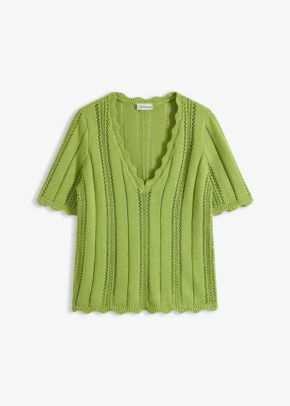 Strickshirt mit tiefem Ausschnitt in grün von vorne - bonprix Strickshirt mit tiefem Ausschnitt in grün von vorne - bonprix