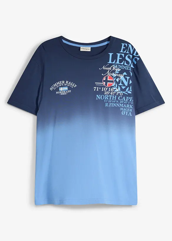 T-Shirt mit Farbverlauf aus reiner Bio-Baumwolle in blau von vorne - bonprix