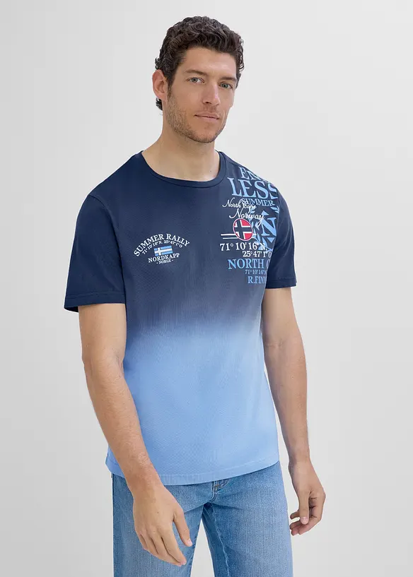 T-Shirt mit Farbverlauf aus reiner Bio-Baumwolle in blau von vorne (im Anschnitt) - bonprix