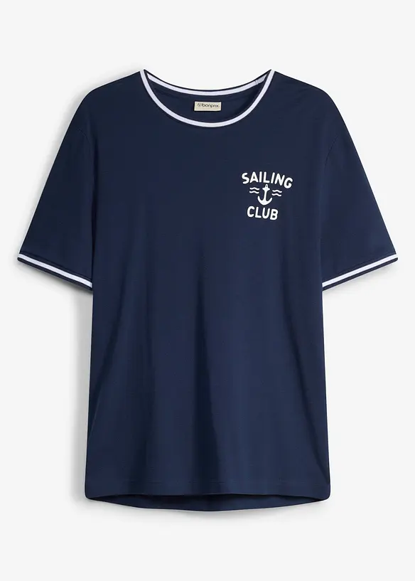 Piqué-T-Shirt aus reiner Bio-Baumwolle in blau von vorne - bonprix