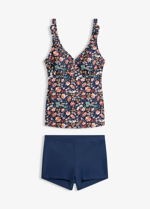 Tankini mit verstellbaren Trägern (2-tlg.Set) in blau von vorne - bonprix