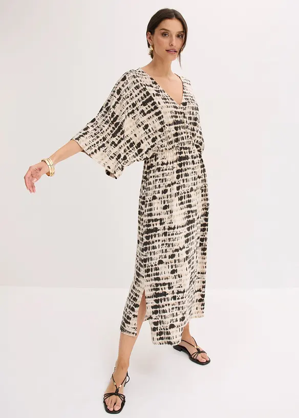 Jerseykleid aus softem Viskose-Mix in beige von vorne (Totalaufnahme) - bonprix