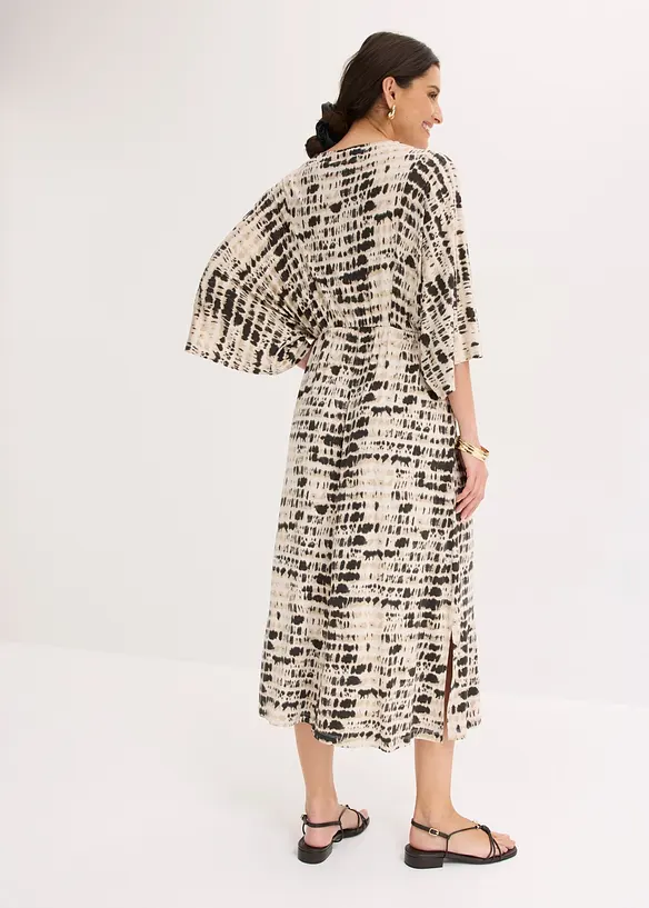 Jerseykleid aus softem Viskose-Mix in beige von hinten (Totalaufnahme) - bonprix