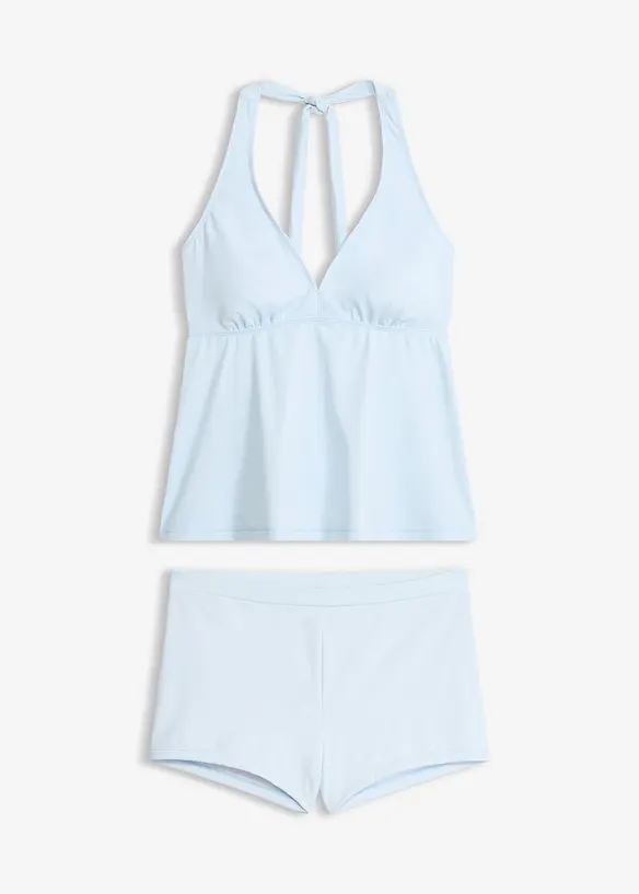 Neckholder-Tankini mit Panty-Bikinihose (2-tlg.Set) in blau von vorne - bonprix