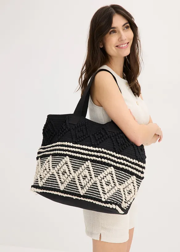 Shopper Canvas mit graphischer Struktur in weiß im Look von vorne (Totalaufnahme) - bonprix