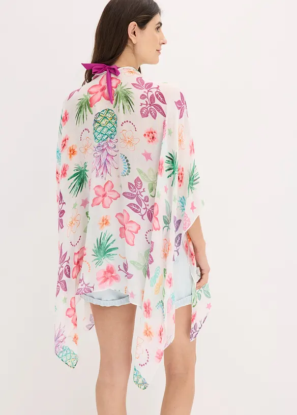 Leichter Sommerponcho mit floralem Druck in weiß von hinten (im Anschnitt) - bonprix