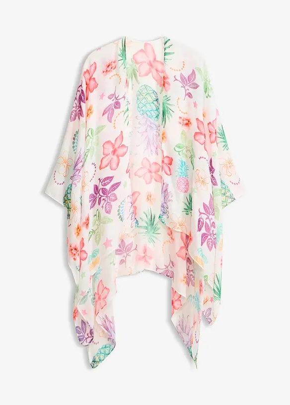 Leichter Sommerponcho mit floralem Druck in weiß von vorne - bonprix