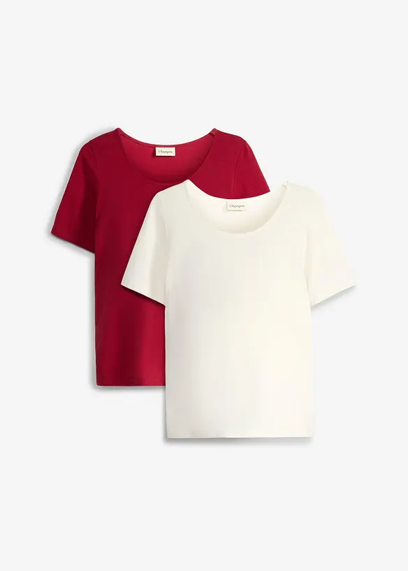 Umstandsshirts mit tiefem Rundhalsausschnitt (2er Pack) in weiß von vorne - bonprix