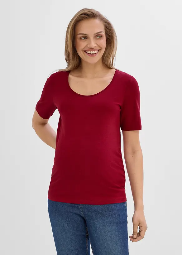 Umstandsshirts mit tiefem Rundhalsausschnitt (2er Pack) in weiß von vorne (im Anschnitt) - bonprix