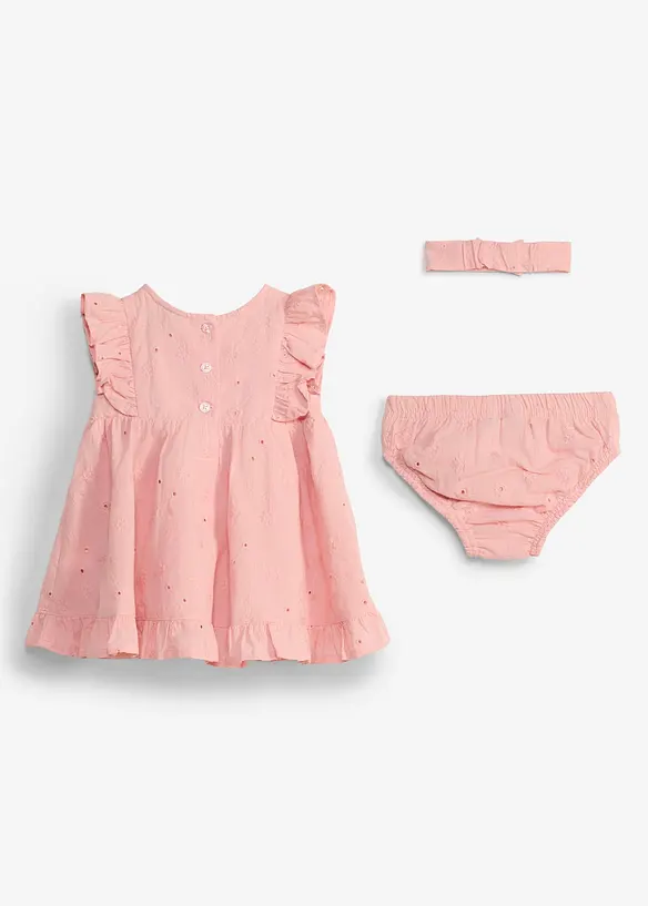 Baby Kleid, Höschen und Stirnband aus reiner Baumwolle (3-tlg.Set) in rosa von hinten - bonprix