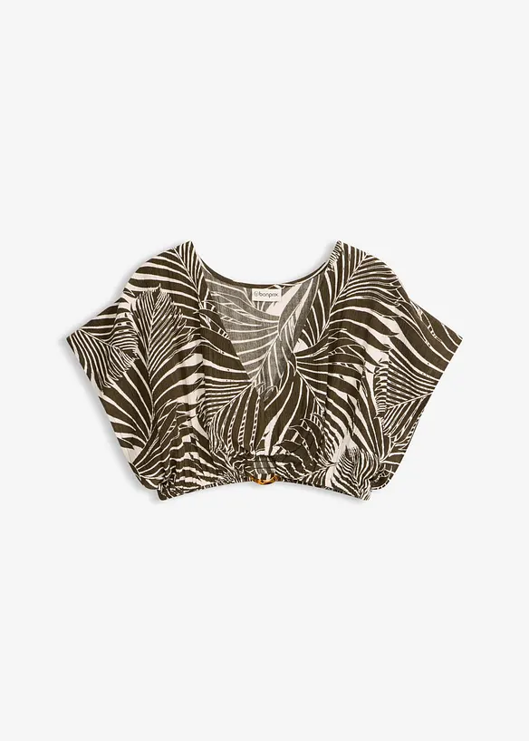 Kurze Strandbluse aus strukturiertem Crinkle in grün von vorne - bonprix