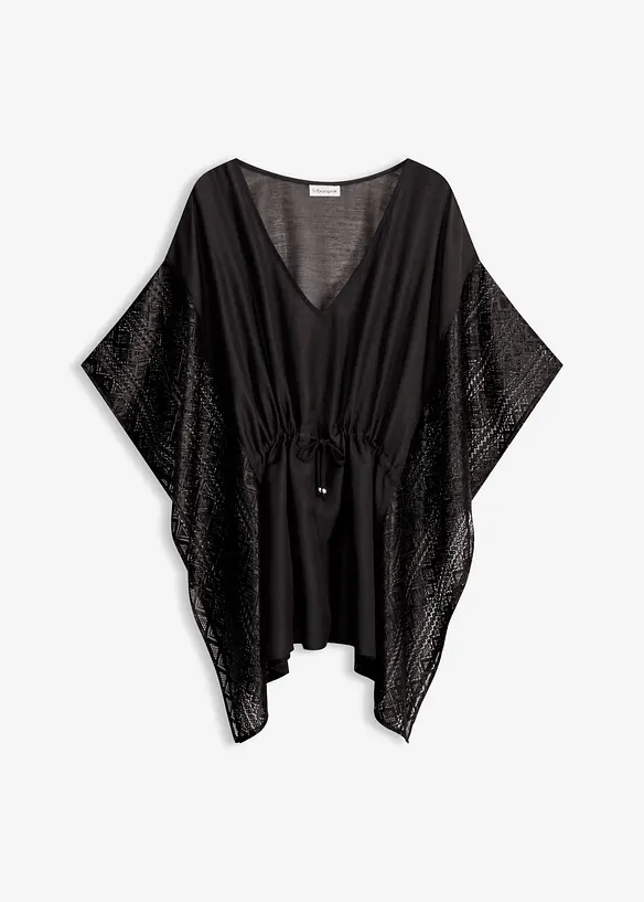 Strandtunika mit Spitze in schwarz von vorne - bonprix