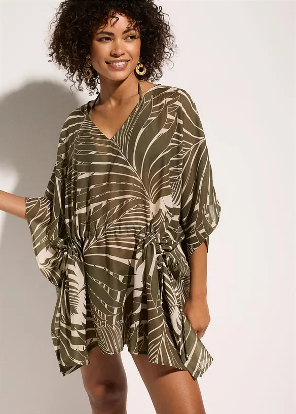 Transparente Oversize Strandtunika in grün von vorne (im Anschnitt) - bonprix