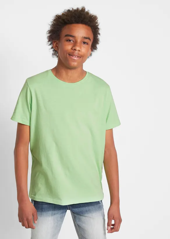 T-Shirt (3er Pack) aus reiner Baumwolle in blau von vorne (im Anschnitt) - bonprix