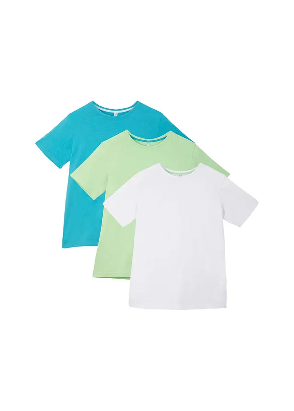 T-Shirt (3er Pack) aus reiner Baumwolle in blau von vorne - bonprix