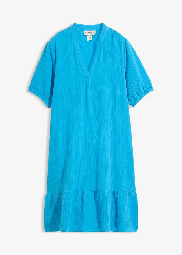 Musselin-Minikleid aus reiner Baumwolle in blau von vorne - bonprix