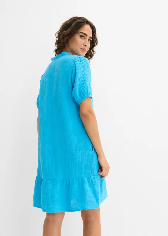 Musselin-Minikleid aus reiner Baumwolle in blau von hinten (Totalaufnahme) - bonprix