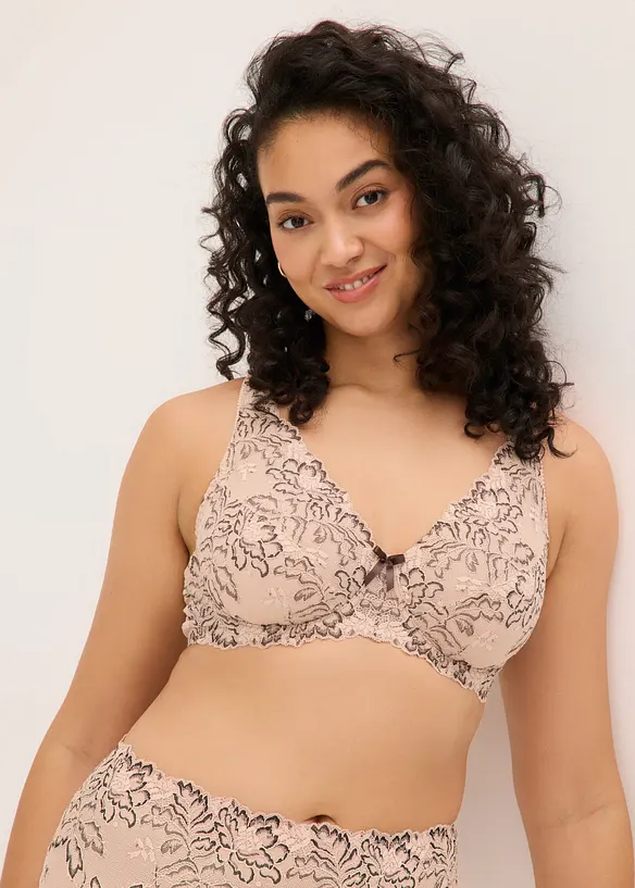 Minimizer-BH mit zarter Spitze in beige von vorne (im Anschnitt) - bonprix