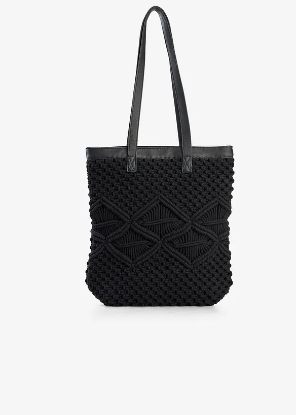 Makrameeshopper in schwarz von vorne - bonprix