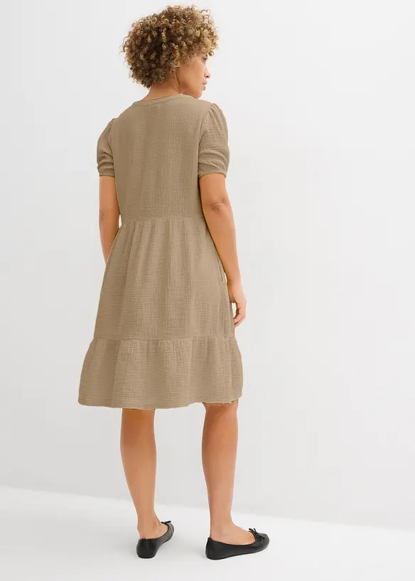 Musselin-Oversize-Kleid aus reiner Baumwolle in beige von hinten (Totalaufnahme) - bonprix