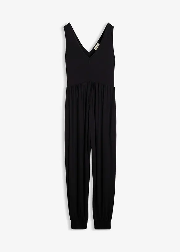 Jersey-Jumpsuit aus Viskose-Mix in schwarz von vorne - bonprix
