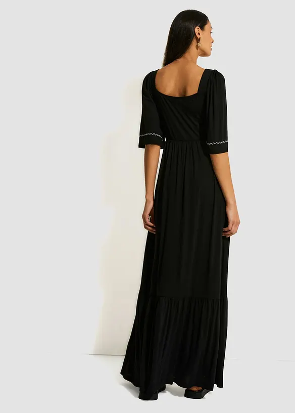 Maxikleid aus fließendem Viskose-Mix in schwarz von hinten (Totalaufnahme) - bonprix