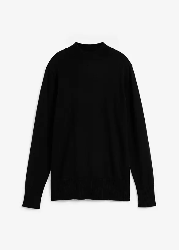 Feinstrickpullover mit recycelter Baumwolle in schwarz von vorne - bonprix