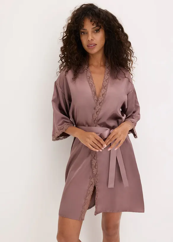 Satin Kimono in braun von vorne (Totalaufnahme) - bonprix