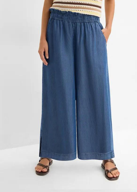 Palazzo-Hose aus weichem Lyocell in blau von vorne - bonprix