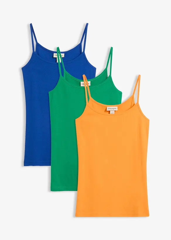 Spaghettiträger-Top (3er Pack) in blau von vorne - bonprix