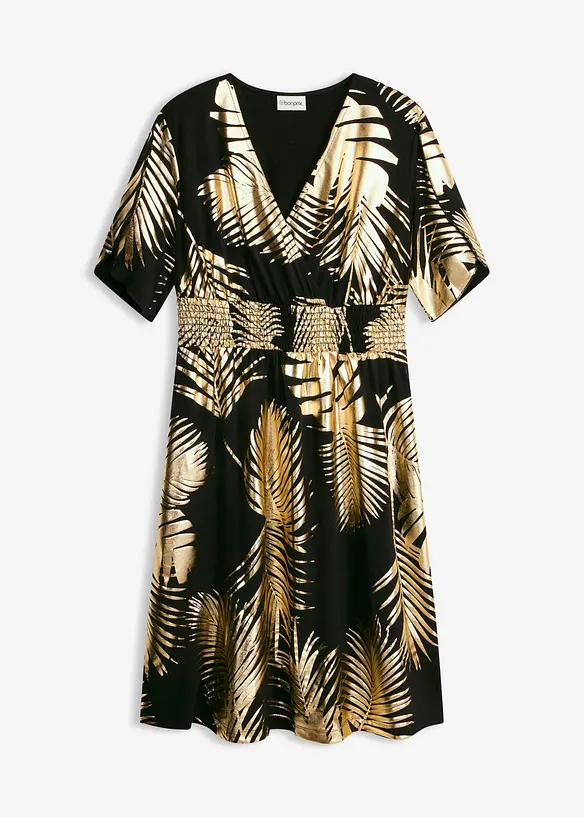 Jerseykleid mit Gold-Druck in schwarz von vorne - bonprix