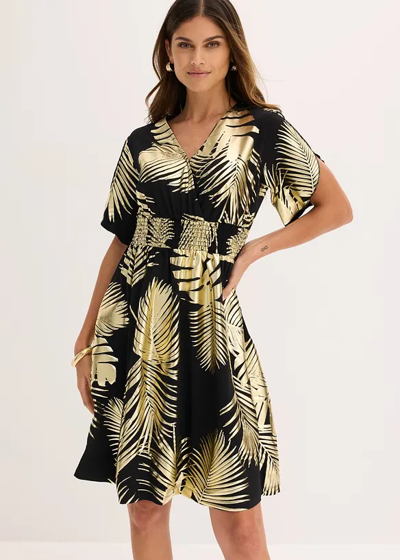 Jerseykleid mit Gold-Druck in schwarz von vorne (Totalaufnahme) - bonprix