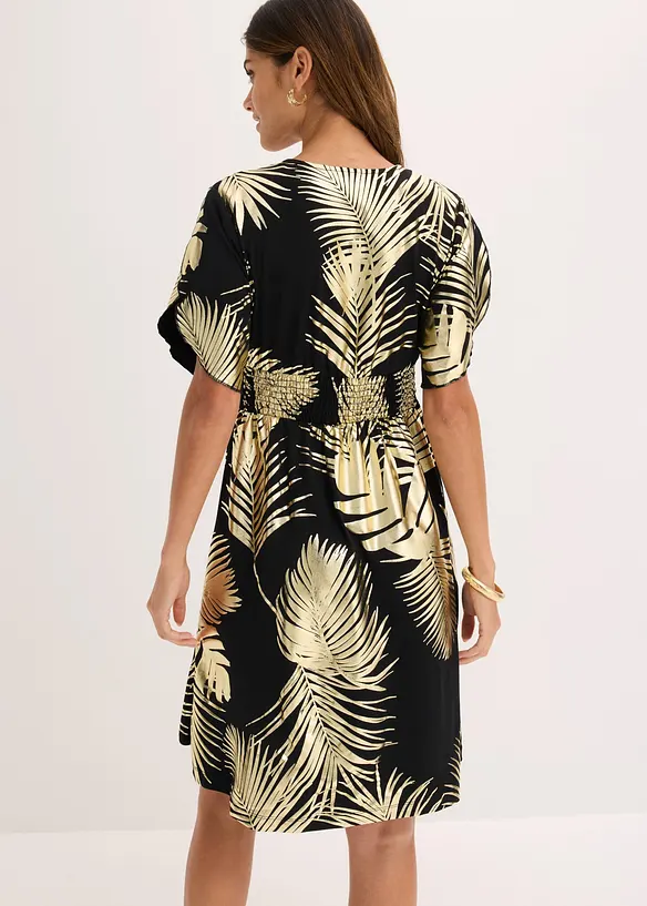 Jerseykleid mit Gold-Druck in schwarz von hinten (Totalaufnahme) - bonprix