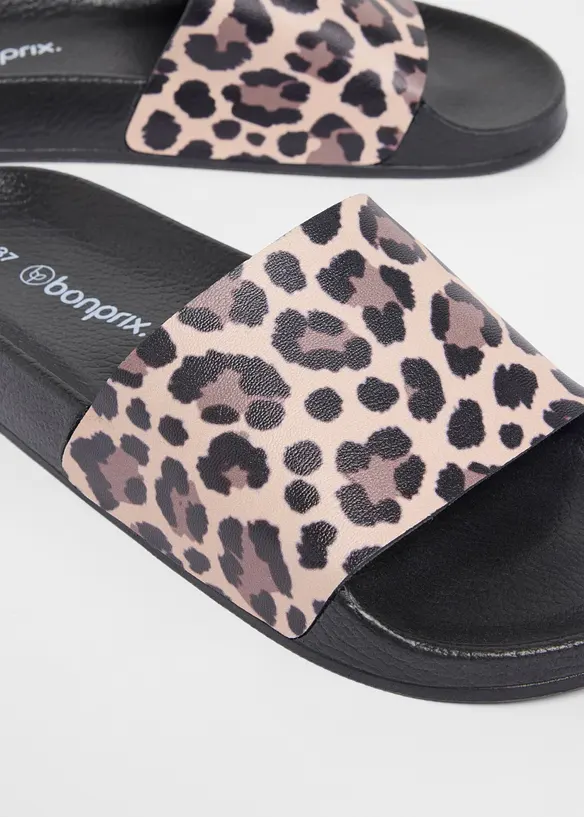 Pantoletten im Animal-Look in beige - bonprix
