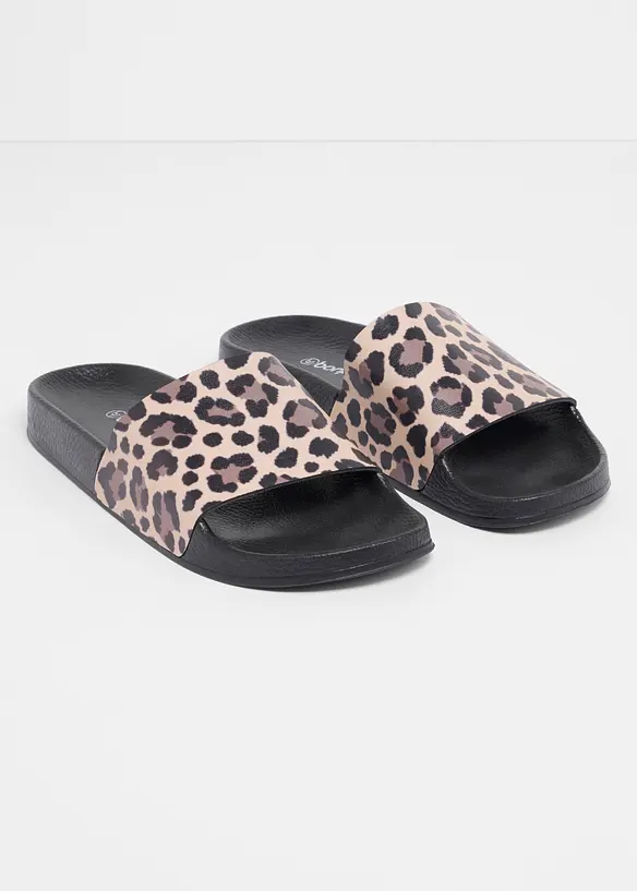 Pantoletten im Animal-Look in beige - bonprix