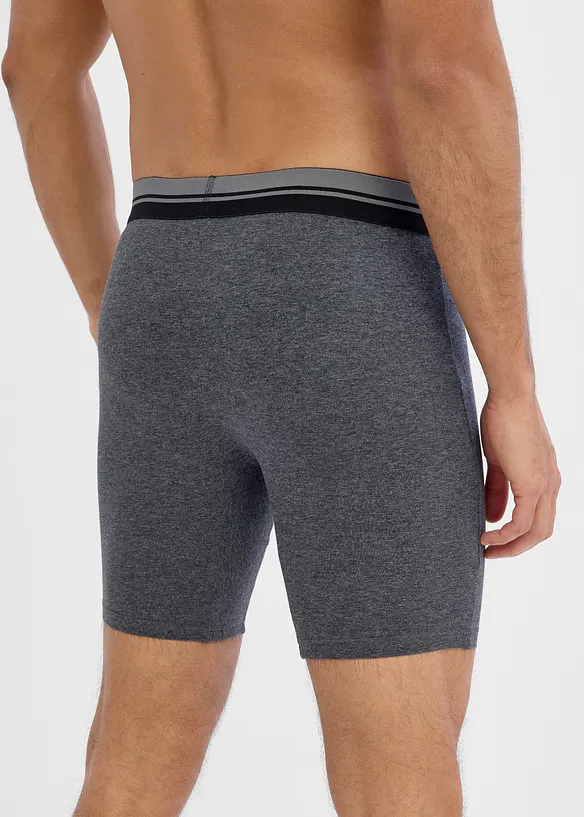 Lange Boxershorts eng mit Baumwolle (2er Pack) in grau von hinten - bonprix