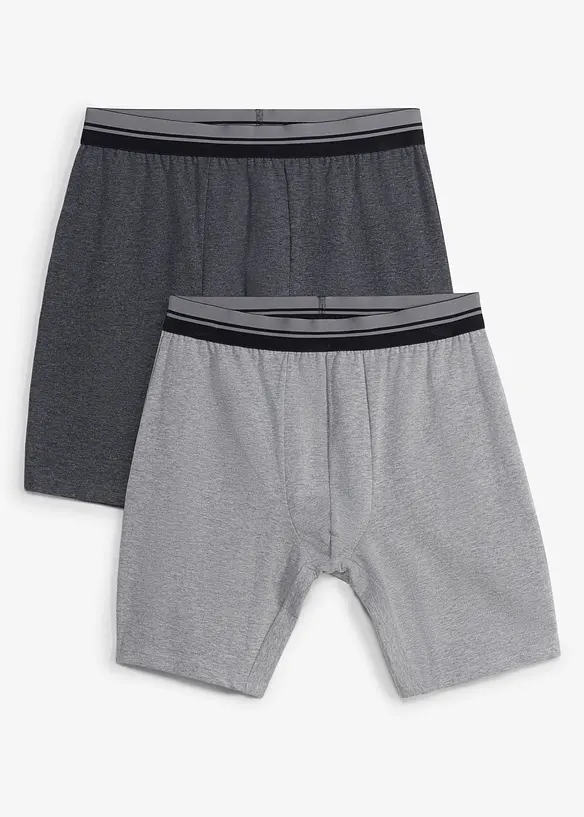 Lange Boxershorts eng mit Baumwolle (2er Pack) in grau - bonprix