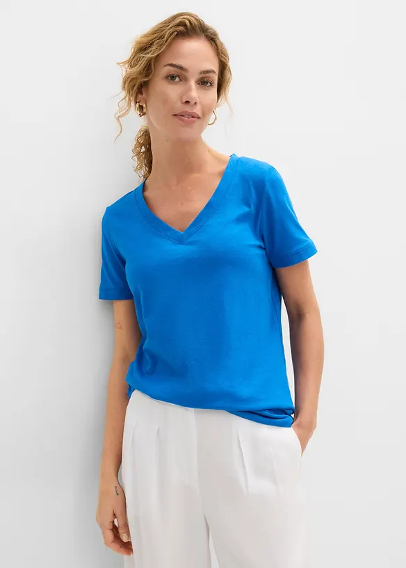 T-Shirt aus reiner Baumwolle in blau von vorne (im Anschnitt) - bonprix