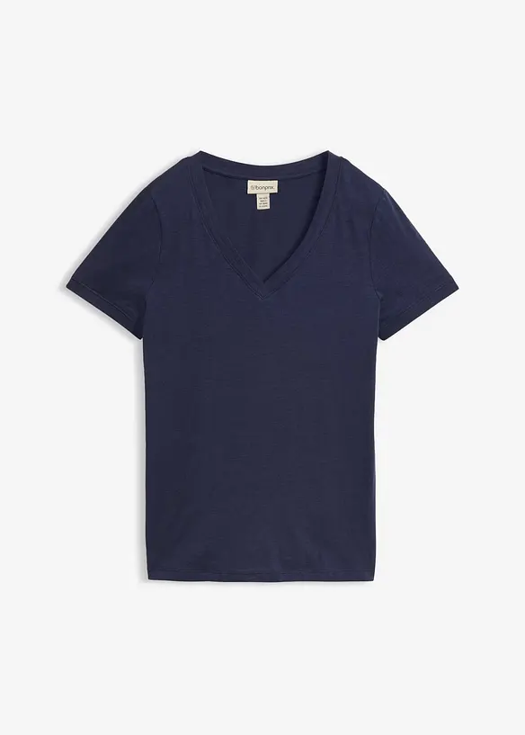 T-Shirt aus reiner Baumwolle in blau von vorne - bonprix