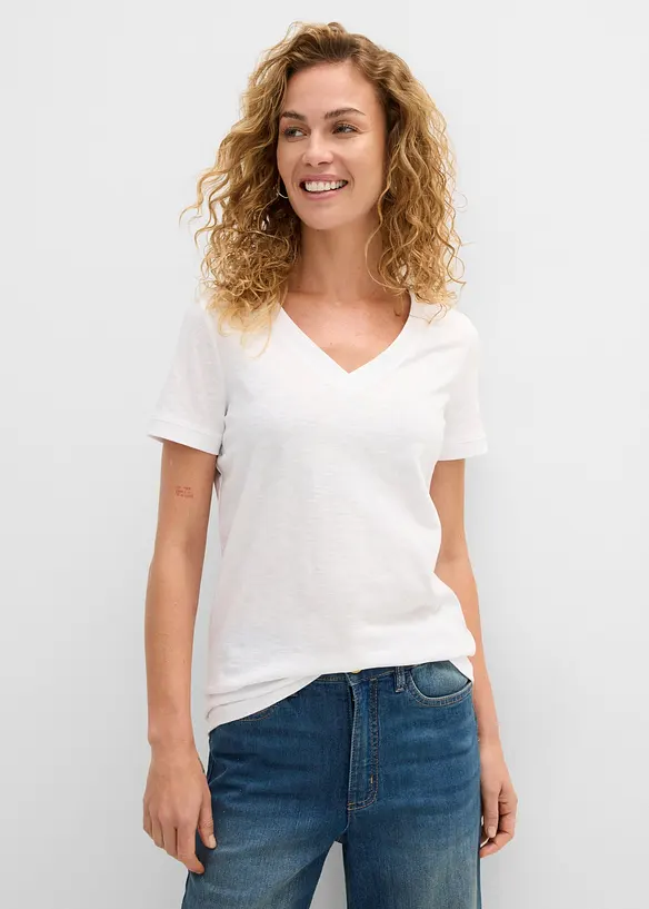 T-Shirt aus reiner Baumwolle in weiß von vorne (im Anschnitt) - bonprix