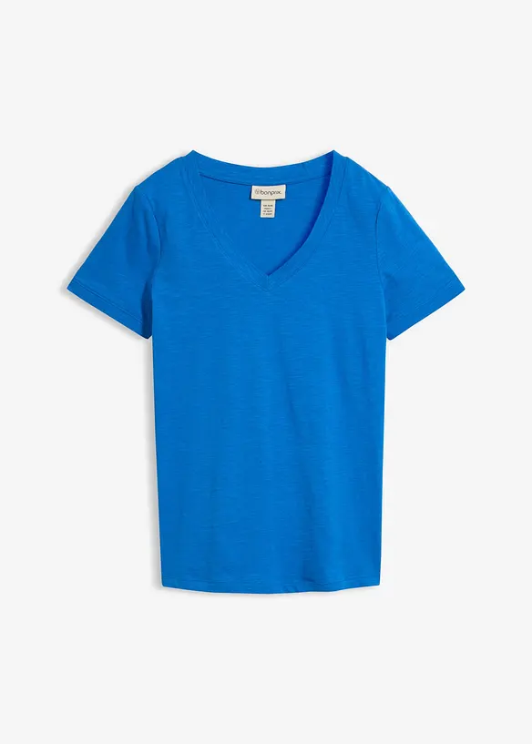 T-Shirt aus reiner Baumwolle in blau von vorne - bonprix
