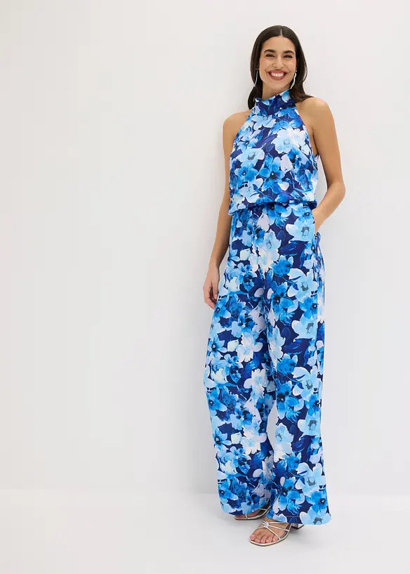Overall aus glänzendem Satin in blau von vorne (Totalaufnahme) - bonprix