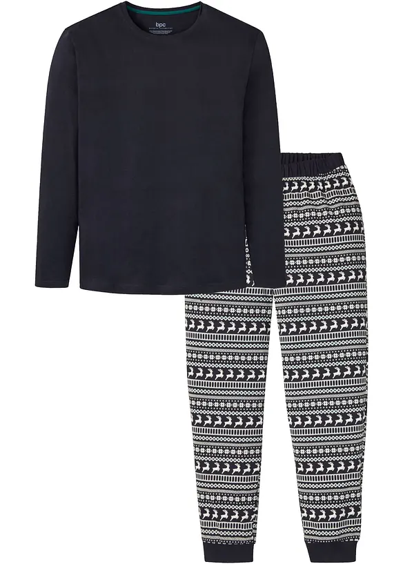 Pyjama in blau von vorne - bonprix