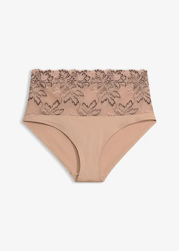 Highwaist Panty mit zarter Spitze in beige von vorne - bonprix