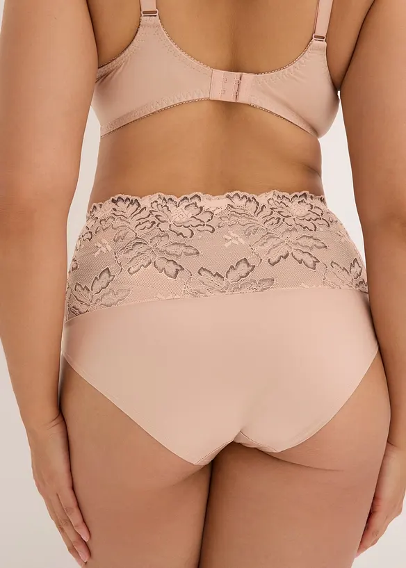 Highwaist Panty mit zarter Spitze in beige von hinten - bonprix