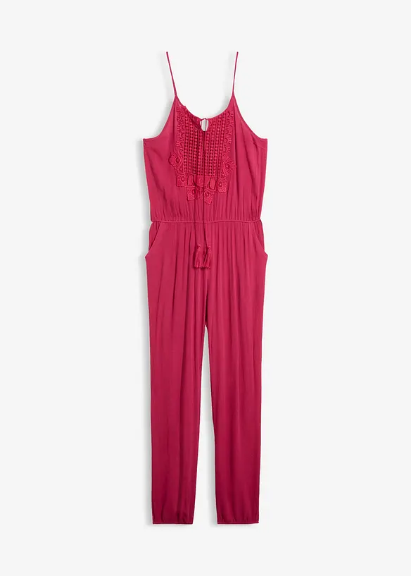 Jumpsuit aus strukturierter Viskose in pink von vorne - bonprix