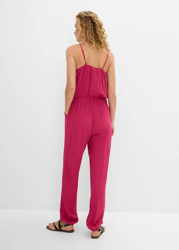Jumpsuit aus strukturierter Viskose in pink von hinten (Totalaufnahme) - bonprix