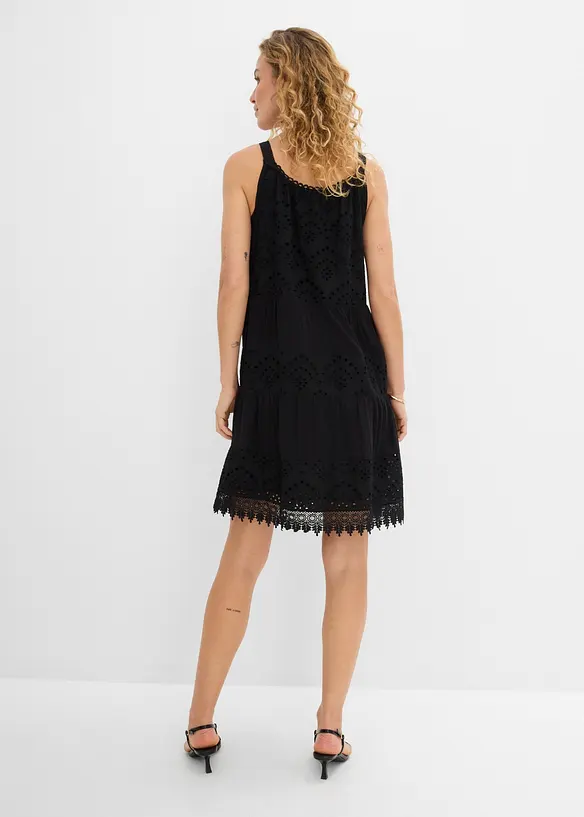 Trägerkleid aus Viskose mit Spitze in schwarz von hinten (Totalaufnahme) - bonprix